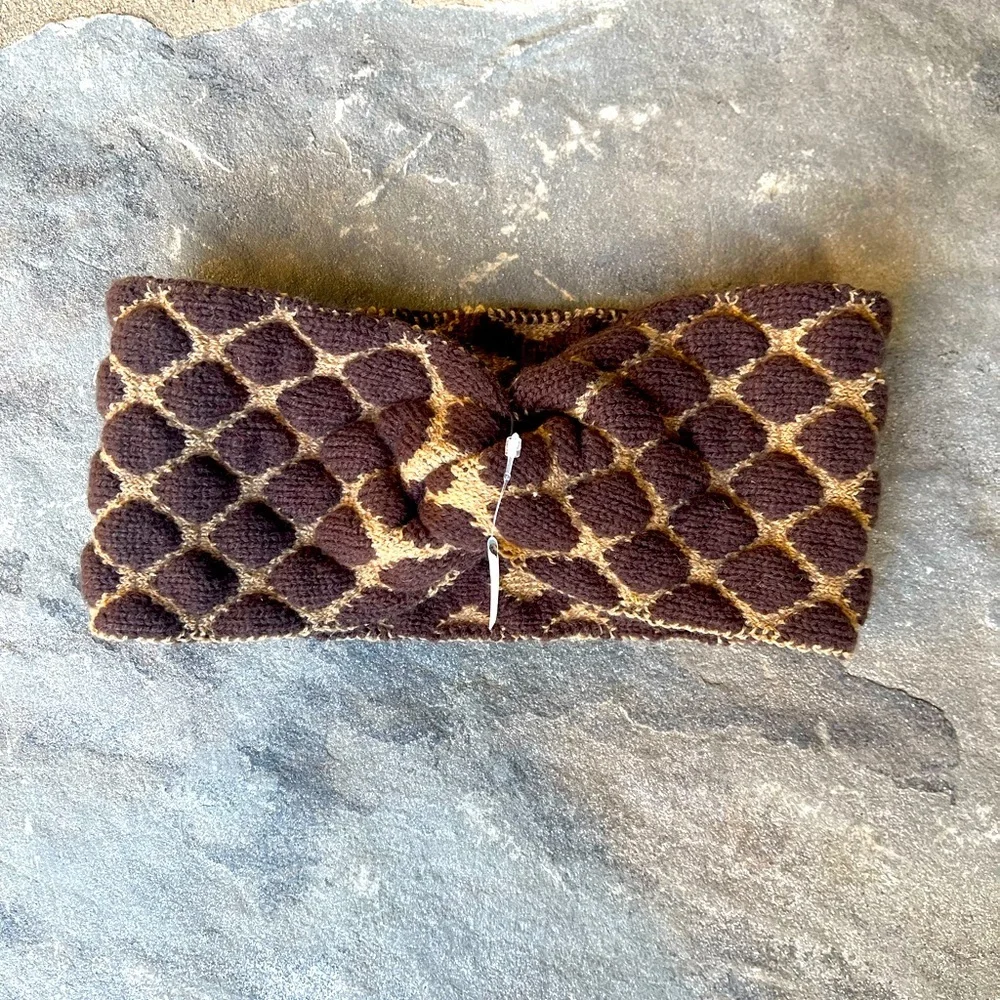 Tasha Knit Head Wrap in Cream and Brown